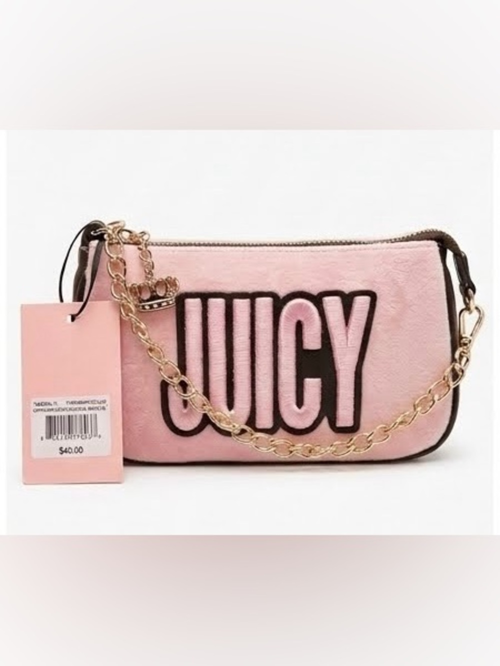 Juicy Couture Pink Velvet Crossbody with Gold Chain